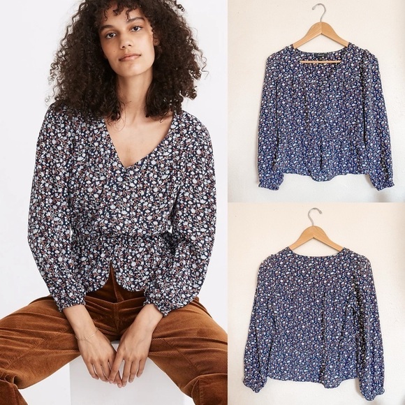 Madewell | Silk Button Front Peplum Top in Harvest Vine, XS - Picture 1 of 13